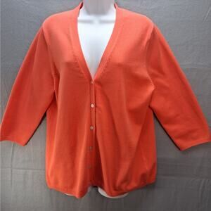 Land's‎ End Cardigan Sweater Women's XL 3/4 Sleeve Coral Button Down Work Office